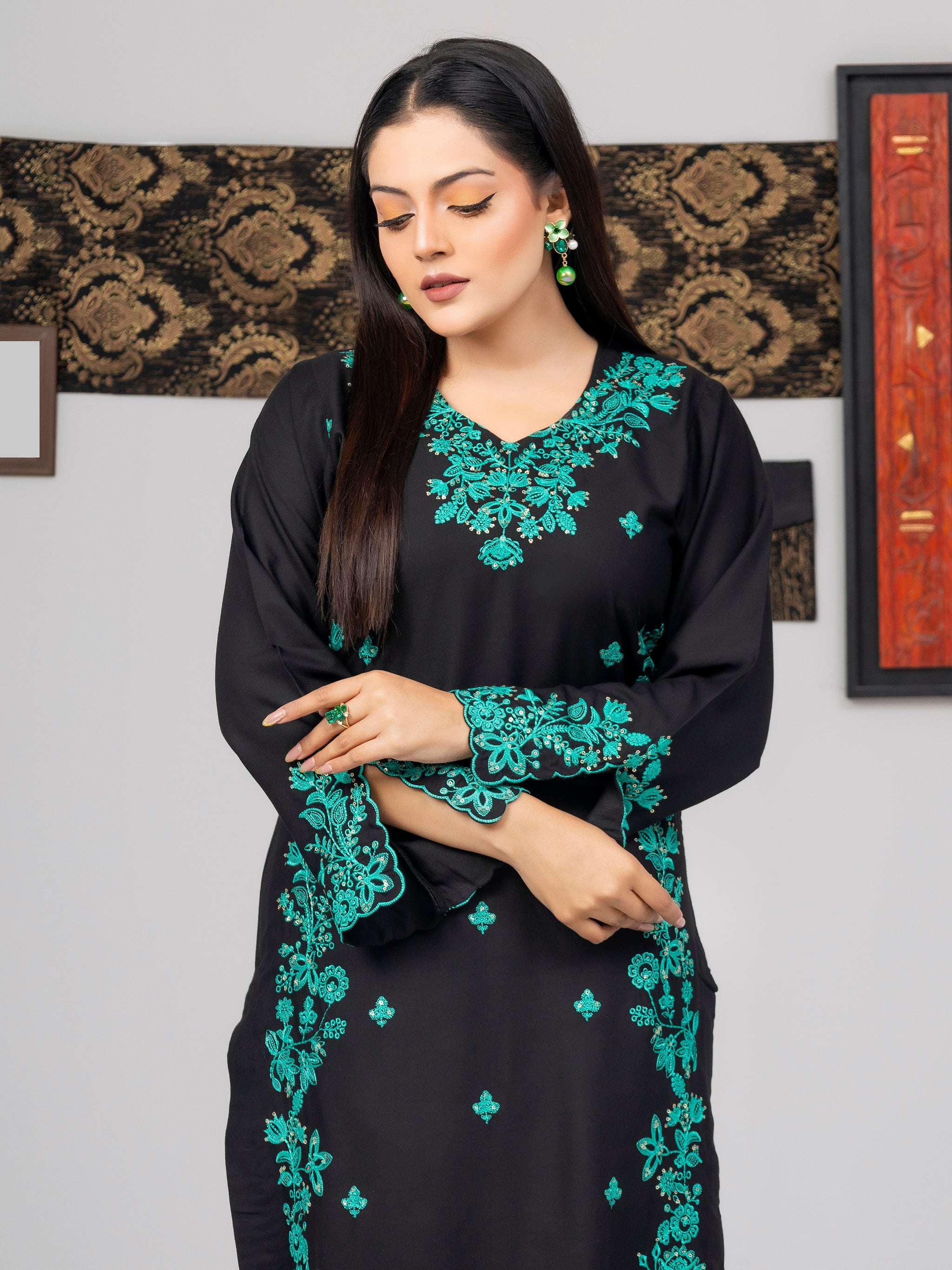 Emerald Night (Embroiderd - Stitched 3 Pcs)