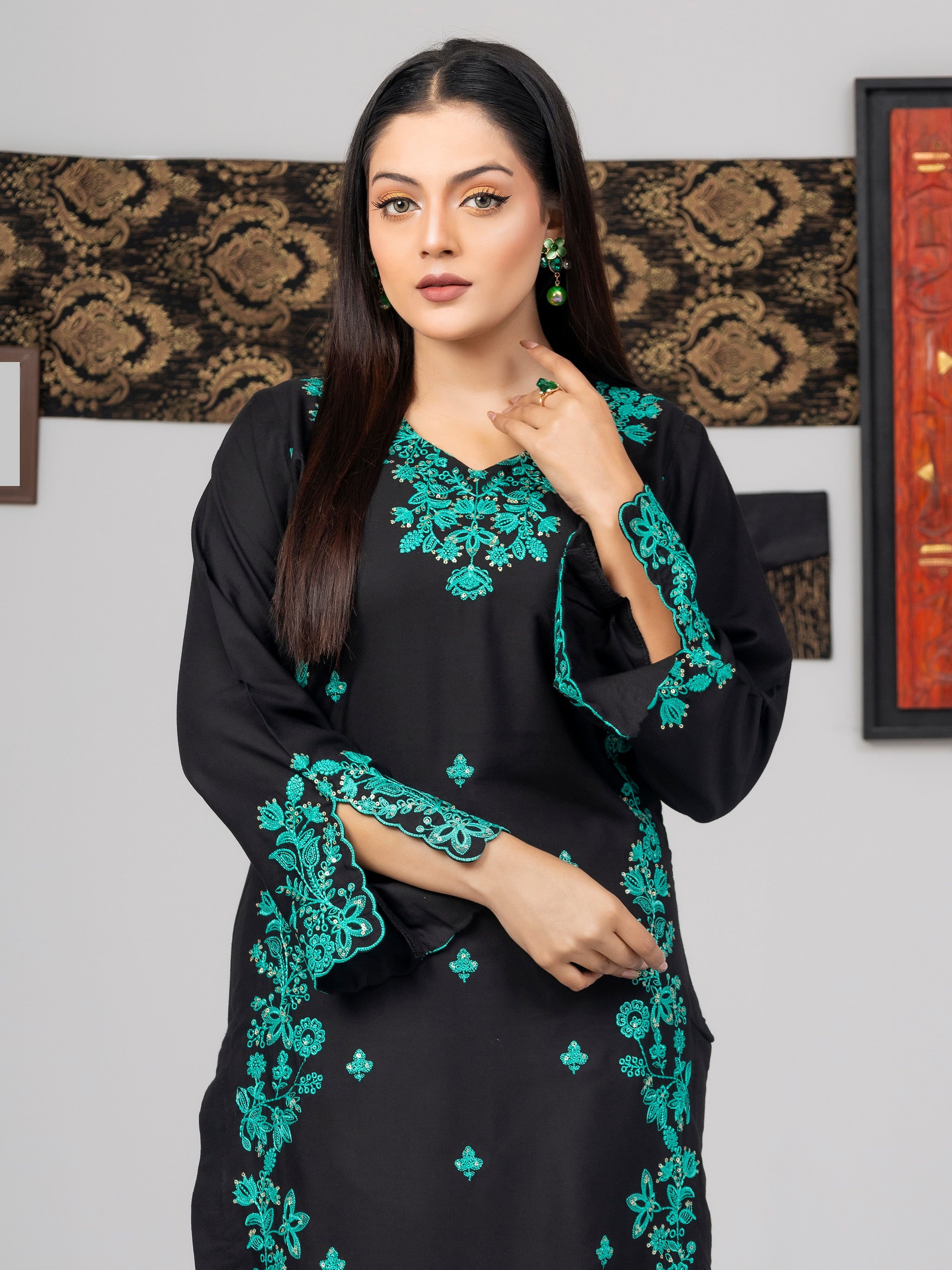 Emerald Night (Embroiderd - Stitched 3 Pcs)