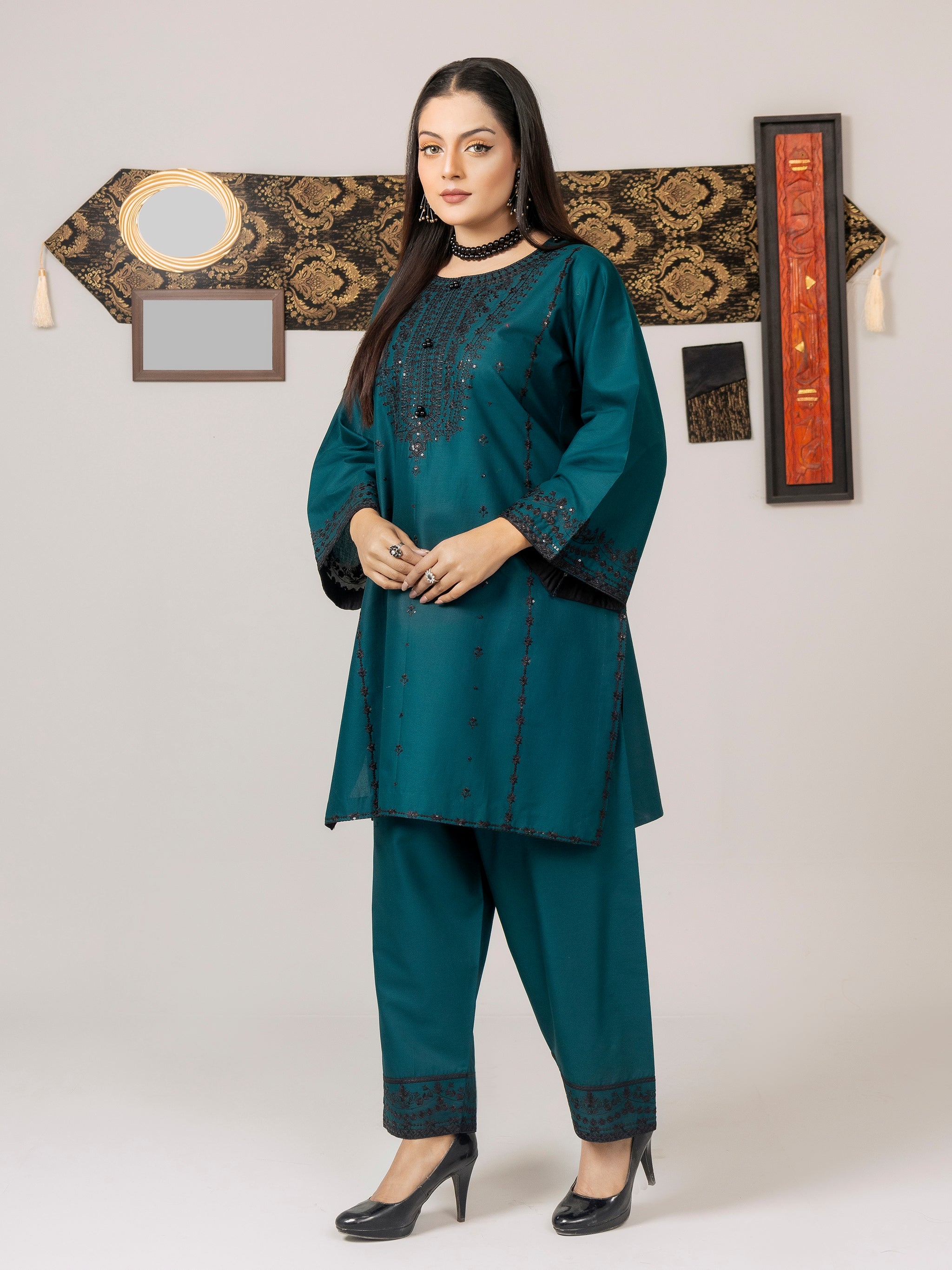 Teal Ensemble (Embroiderd - Stitched 2 Pcs)