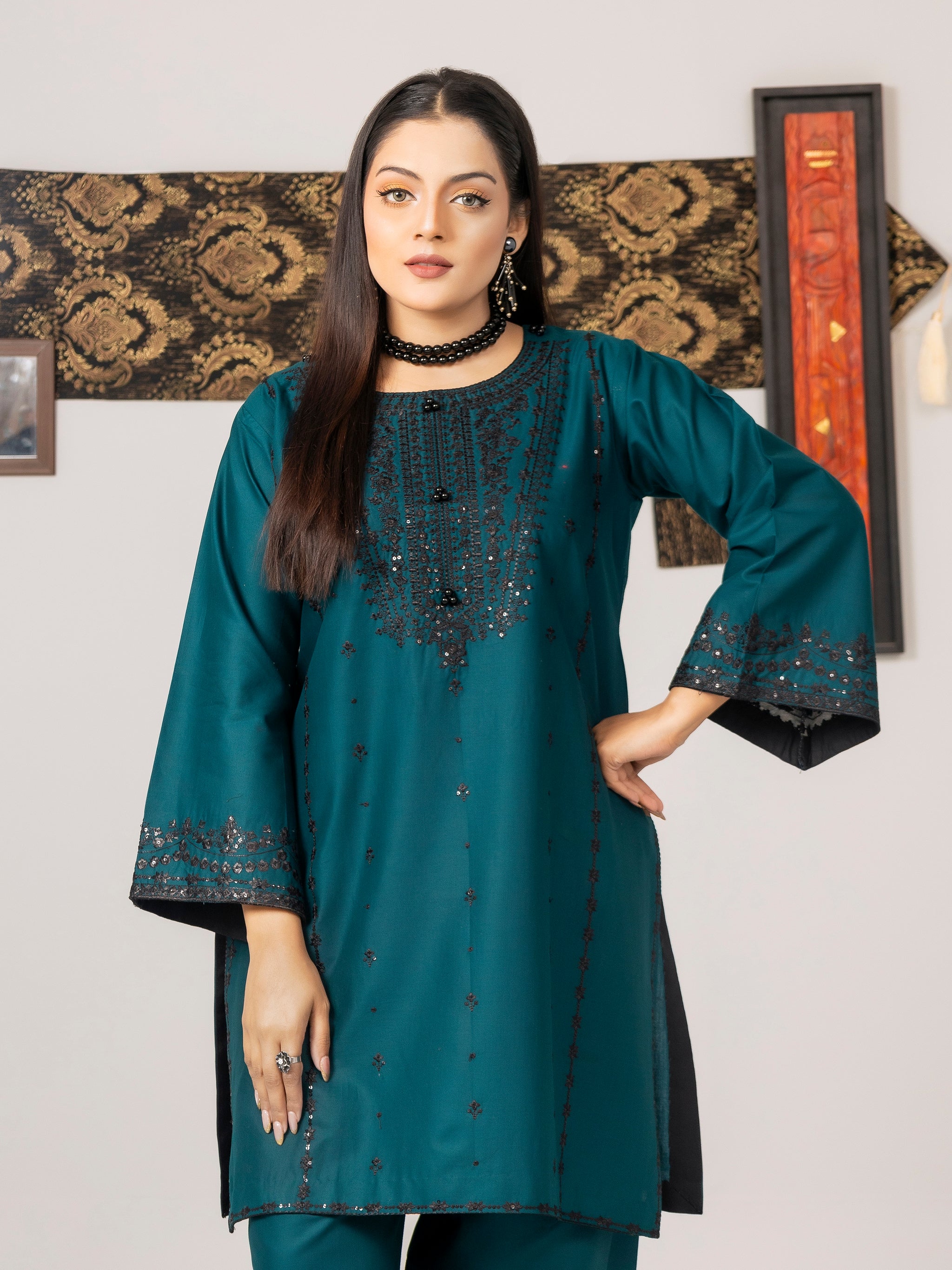Teal Ensemble (Embroiderd - Stitched 2 Pcs)