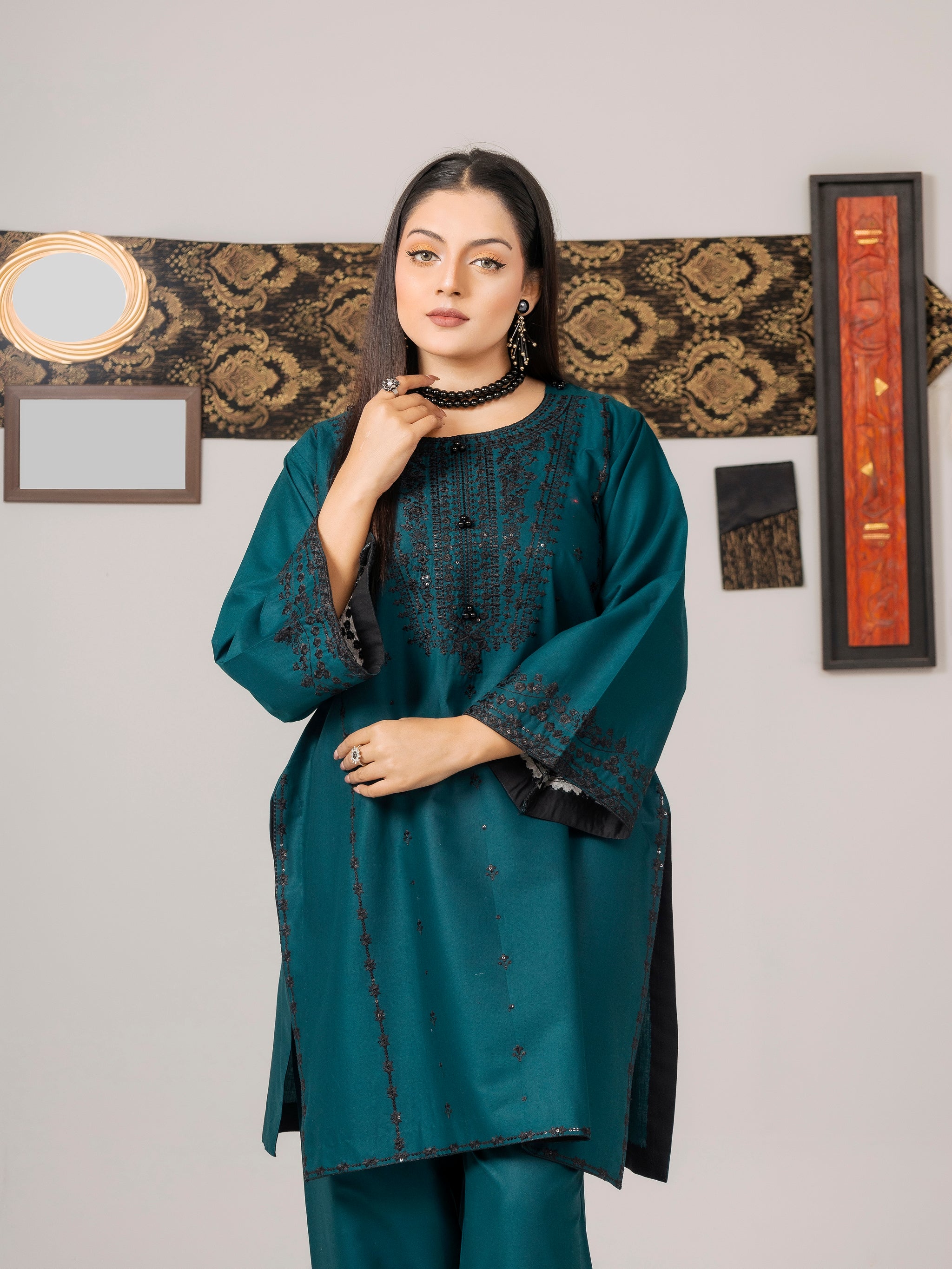 Teal Ensemble (Embroiderd - Stitched 2 Pcs)