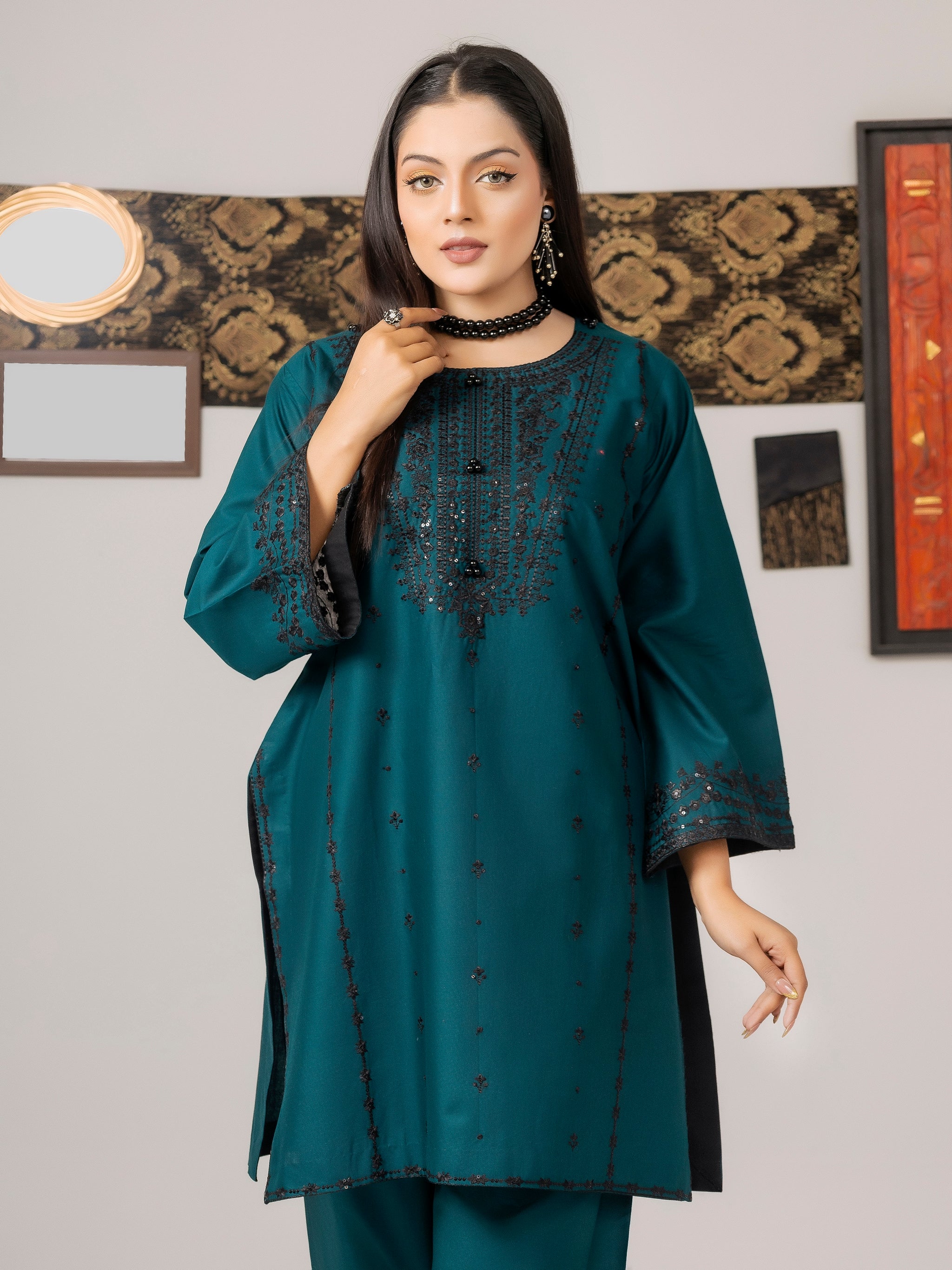 Teal Ensemble (Embroiderd - Stitched 2 Pcs)