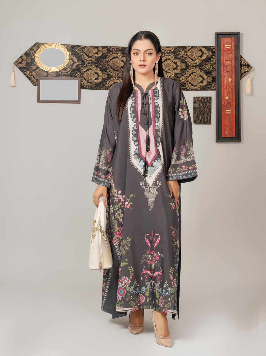 Charcoal Bloom Kaftan