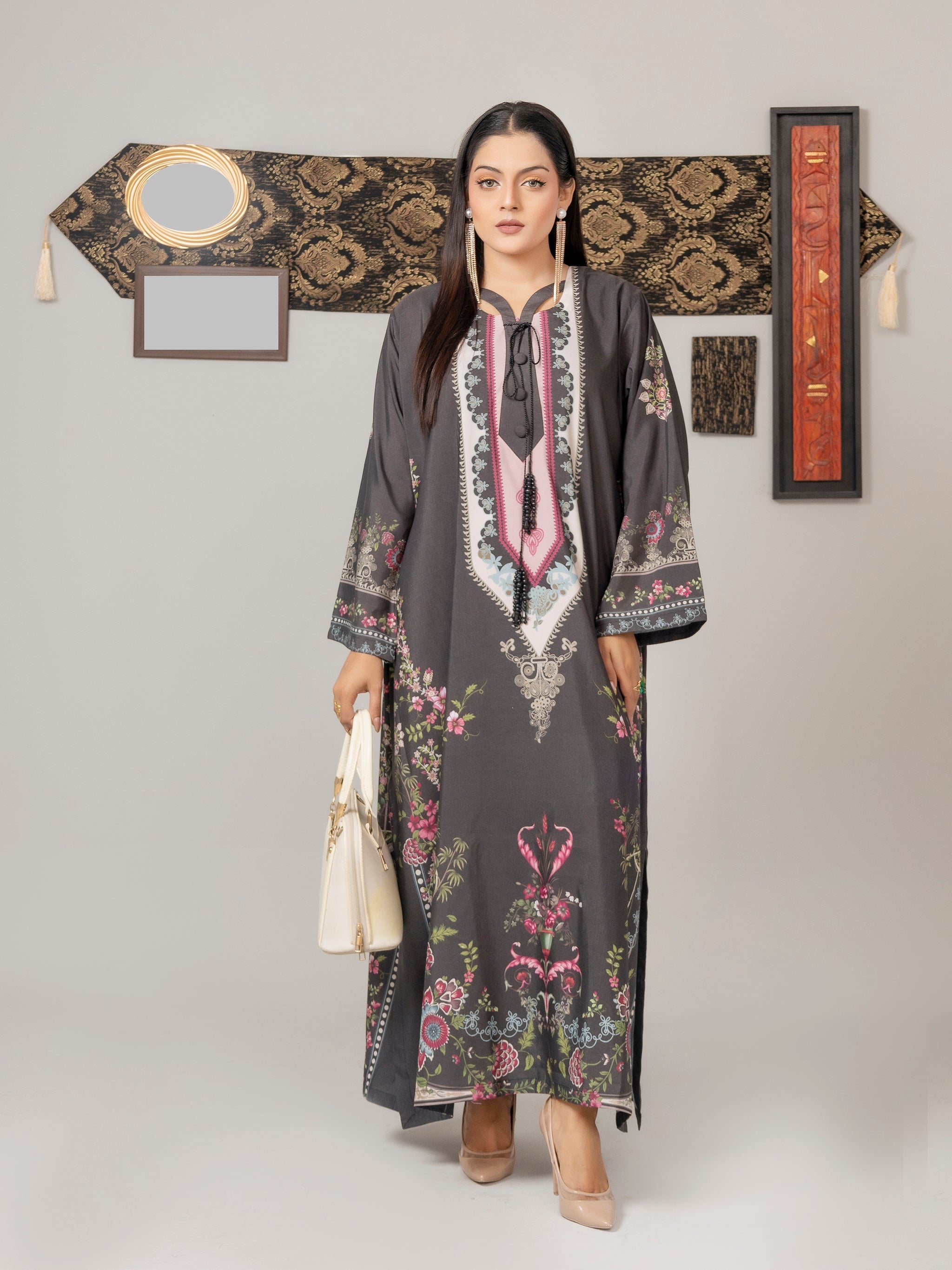 Charcoal Bloom Kaftan