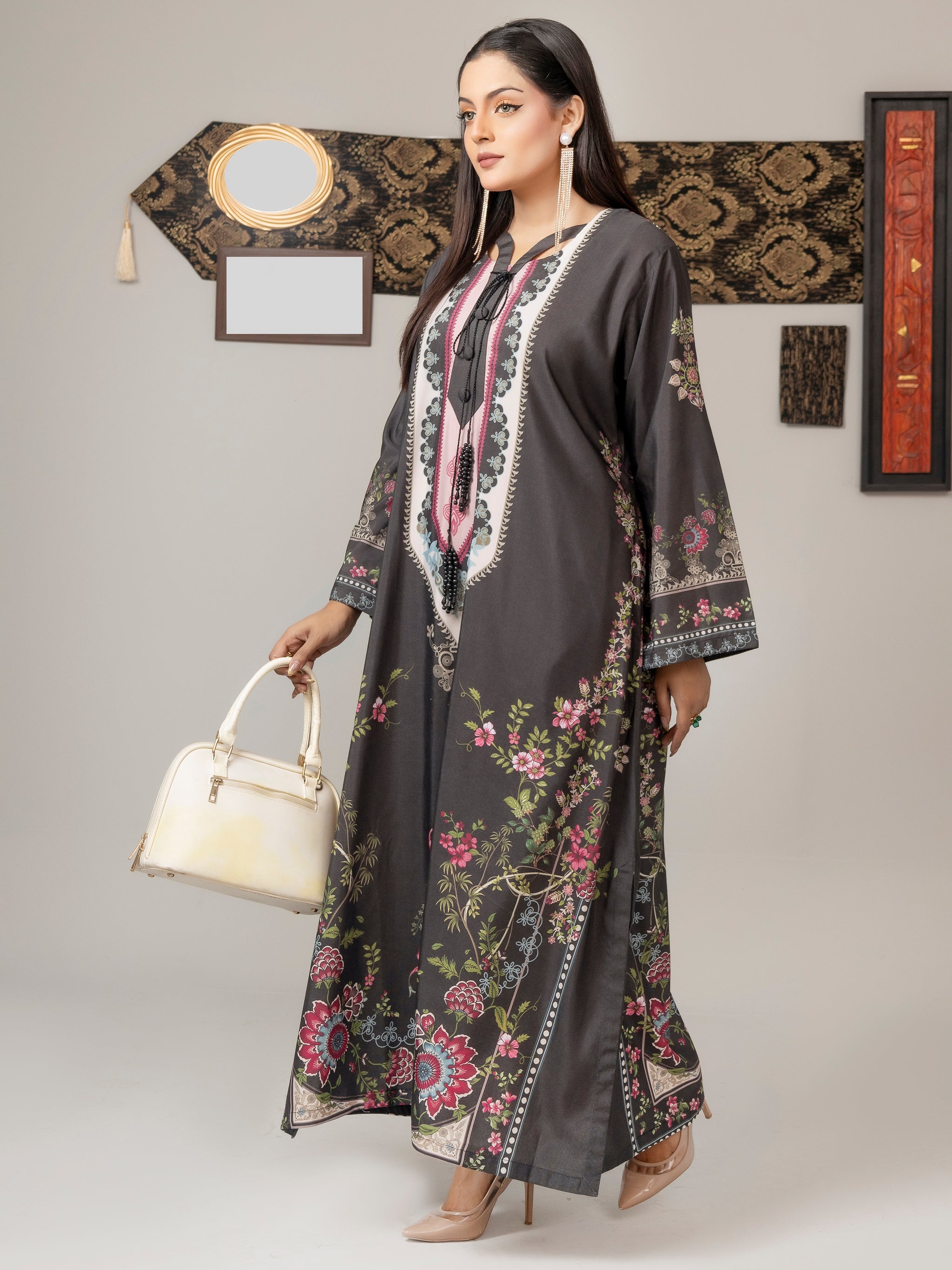 Charcoal Bloom Kaftan