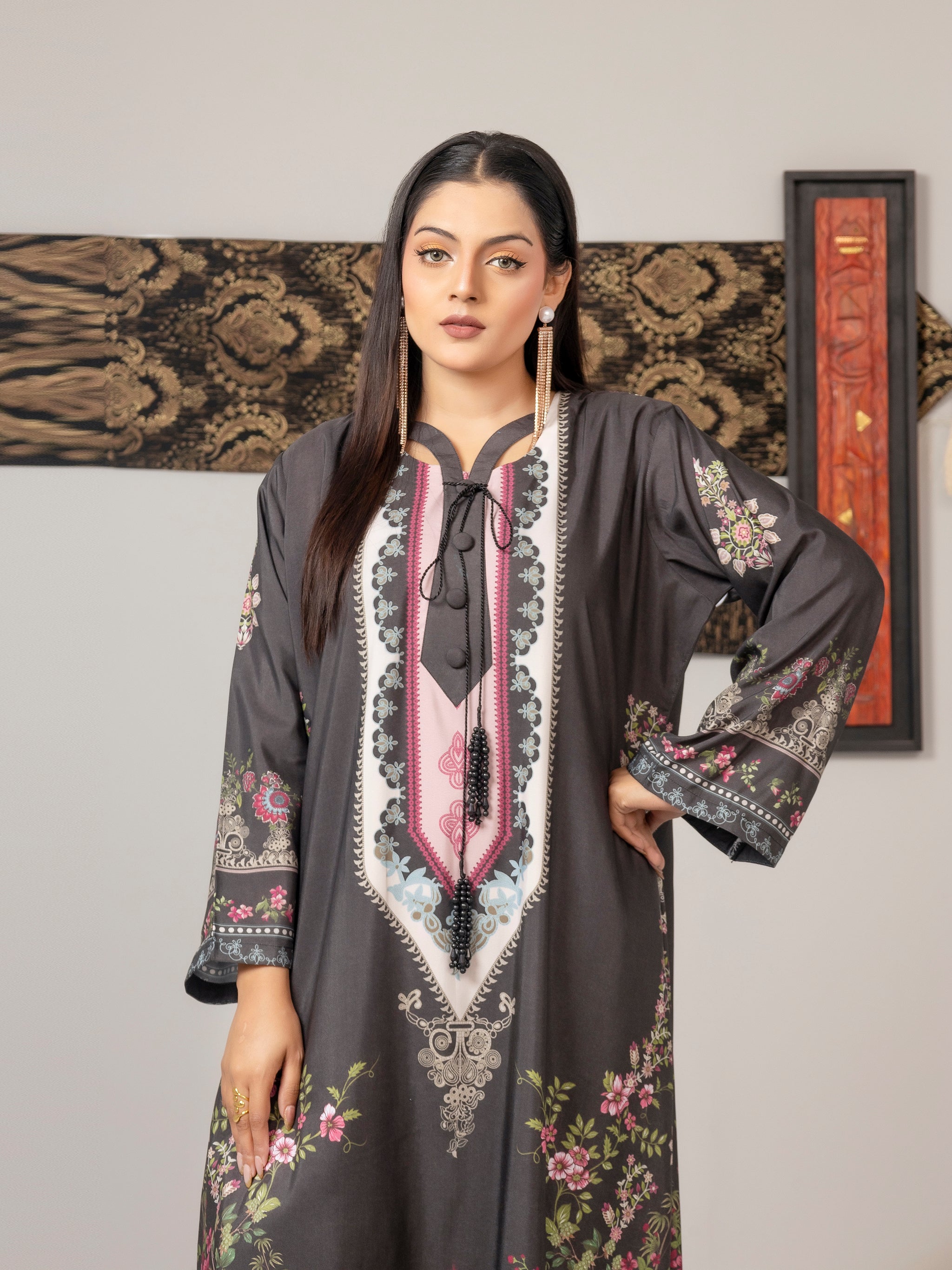 Charcoal Bloom Kaftan