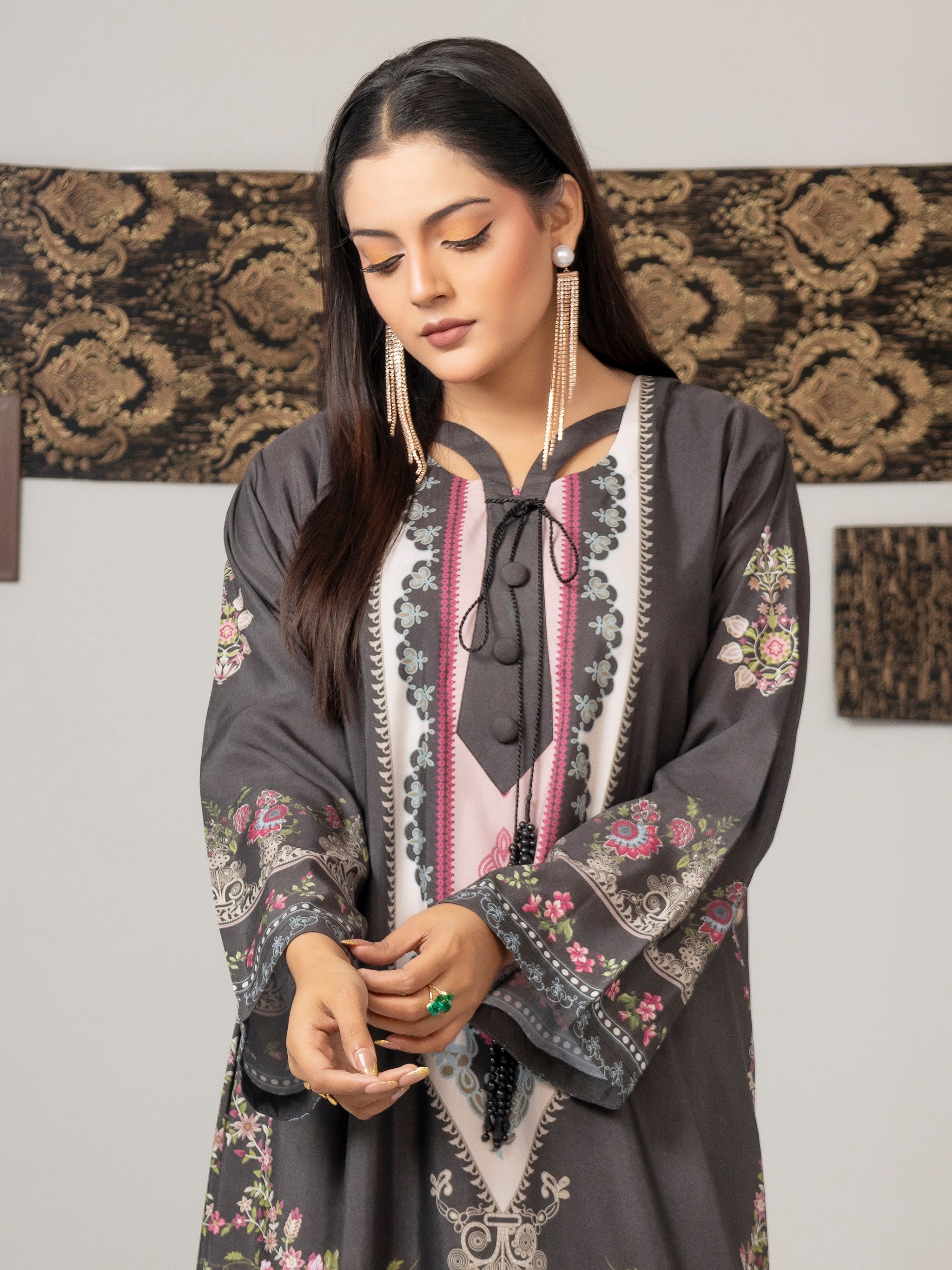 Charcoal Bloom Kaftan