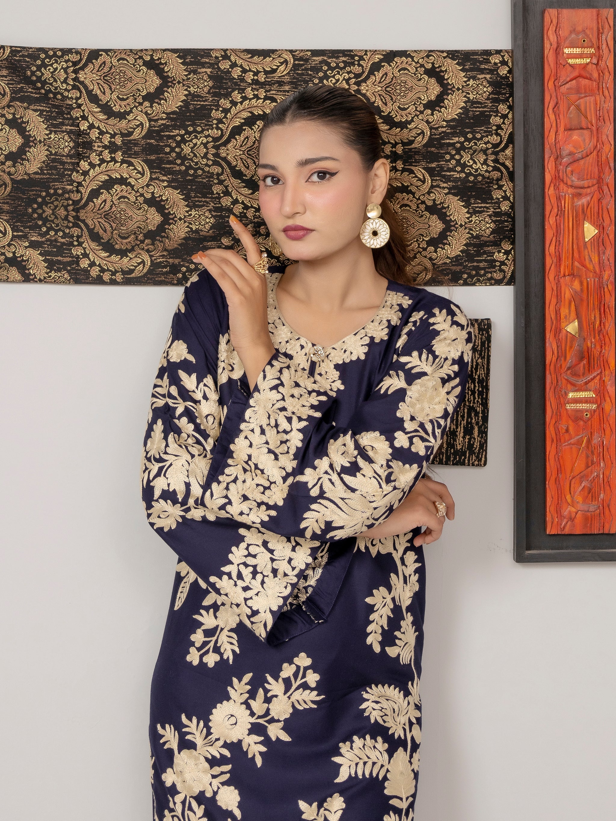 Navy Opulence (Embroiderd - Stitched 2 Pcs)