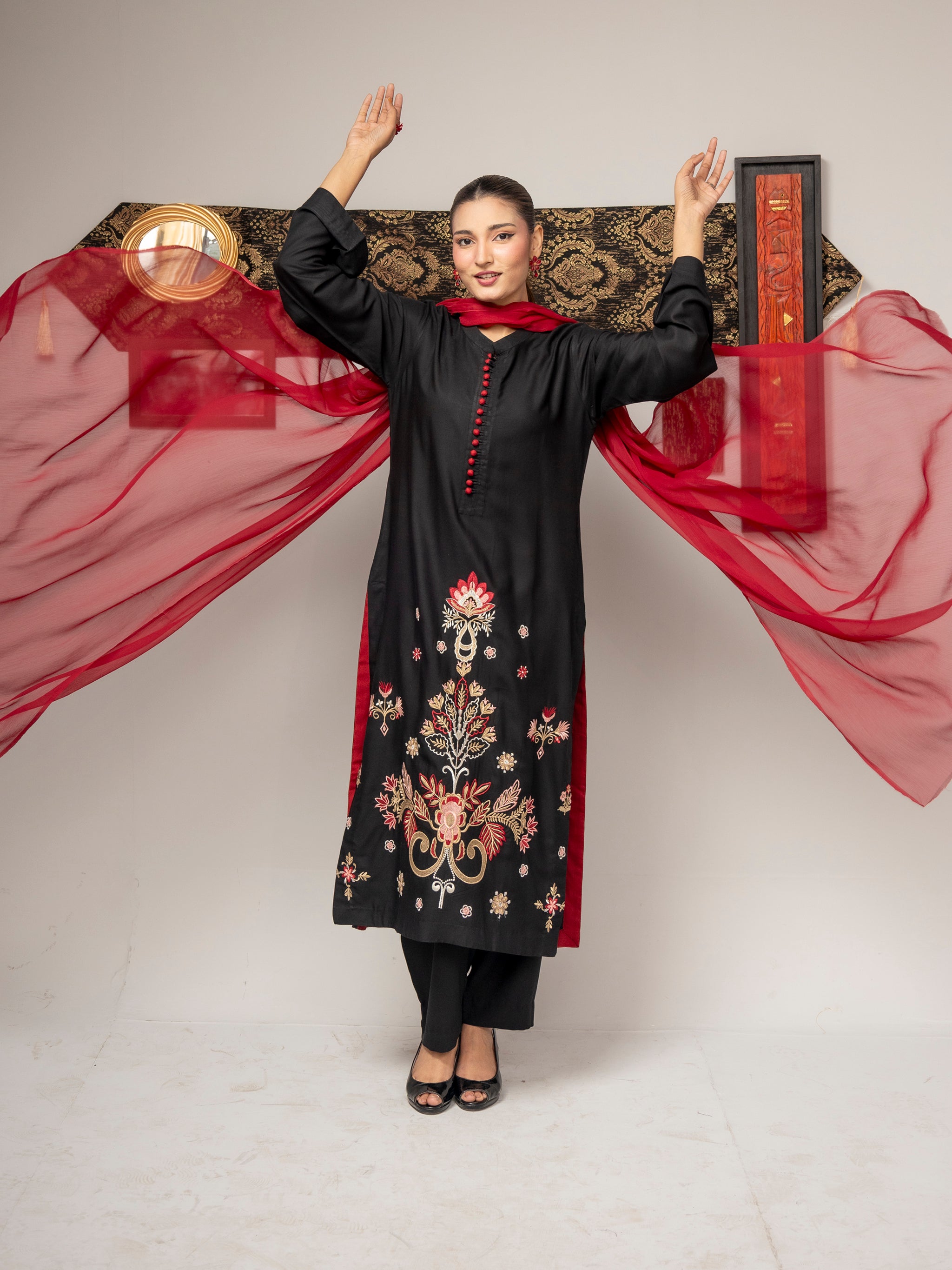 Crimson Noir (Embroiderd - Stitched 2 Pcs)