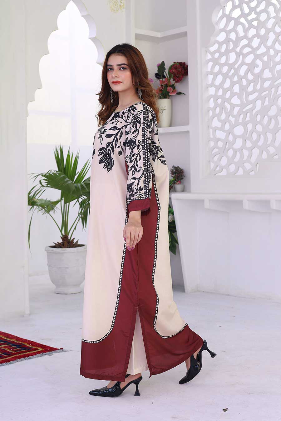 Mahogany Bloom Silk Kaftan