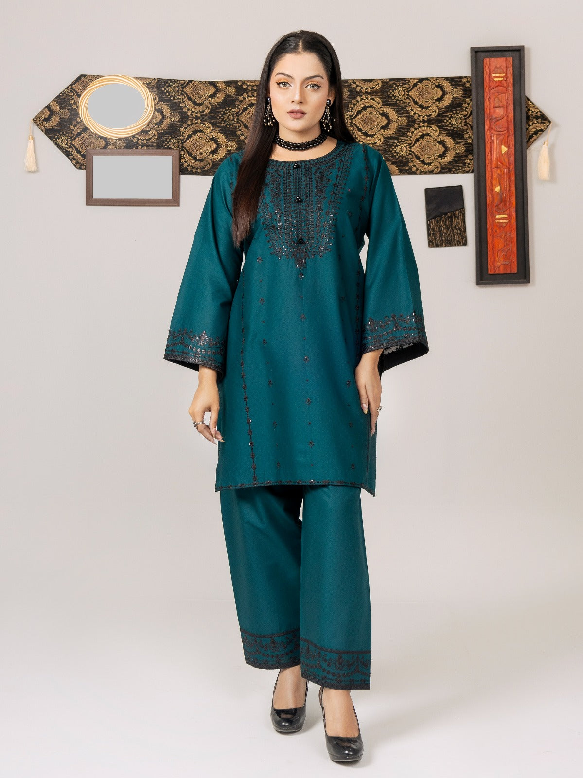 Teal Ensemble (Embroiderd - Stitched 2 Pcs)