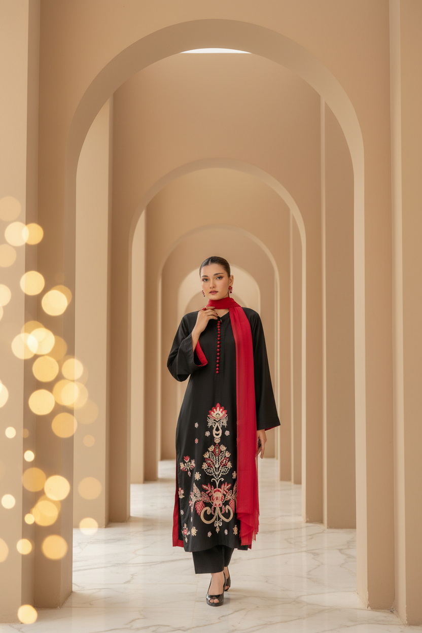 Crimson Noir (Embroiderd - Stitched 2 Pcs)