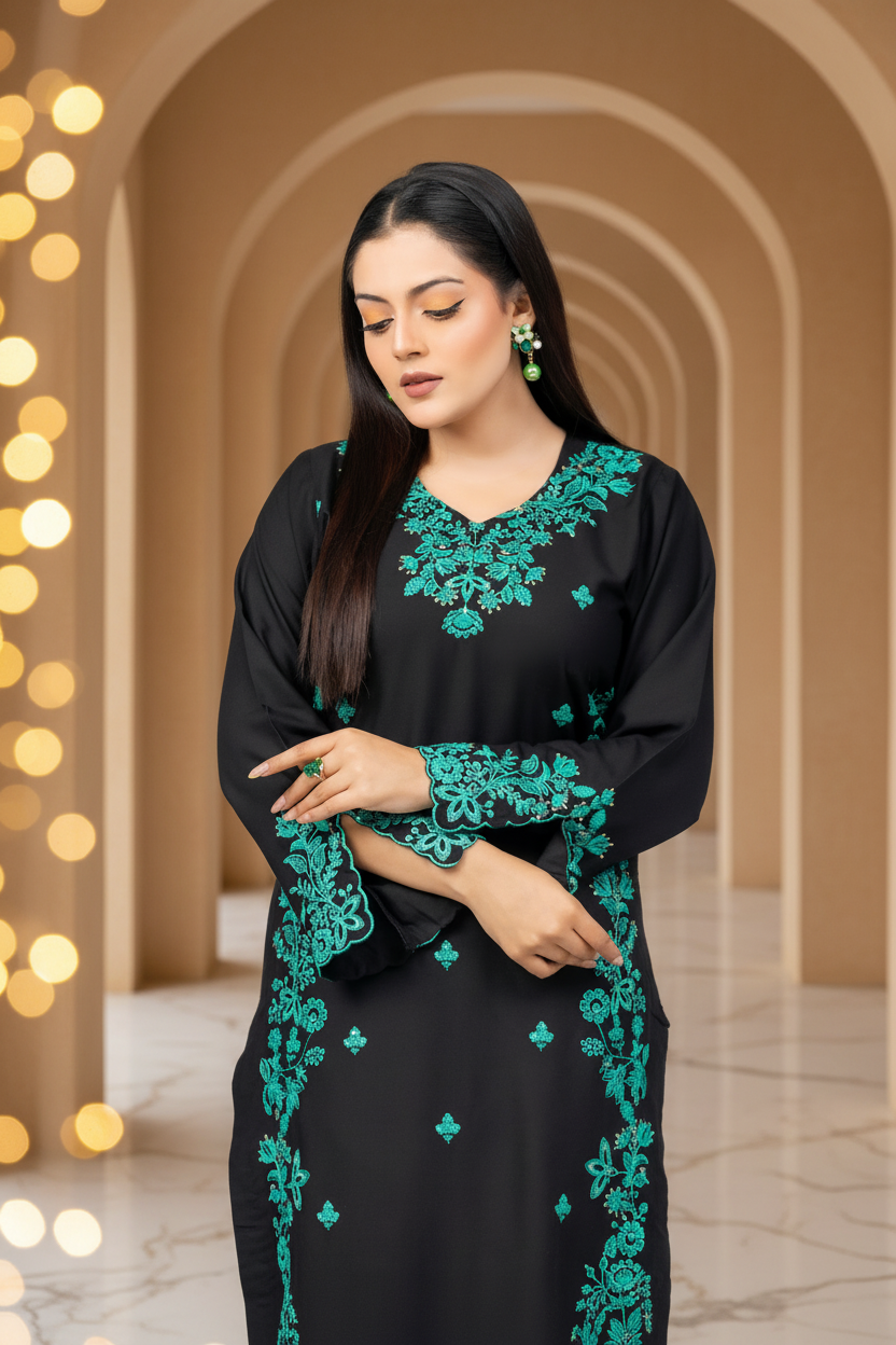 Emerald Night (Embroiderd - Stitched 3 Pcs)