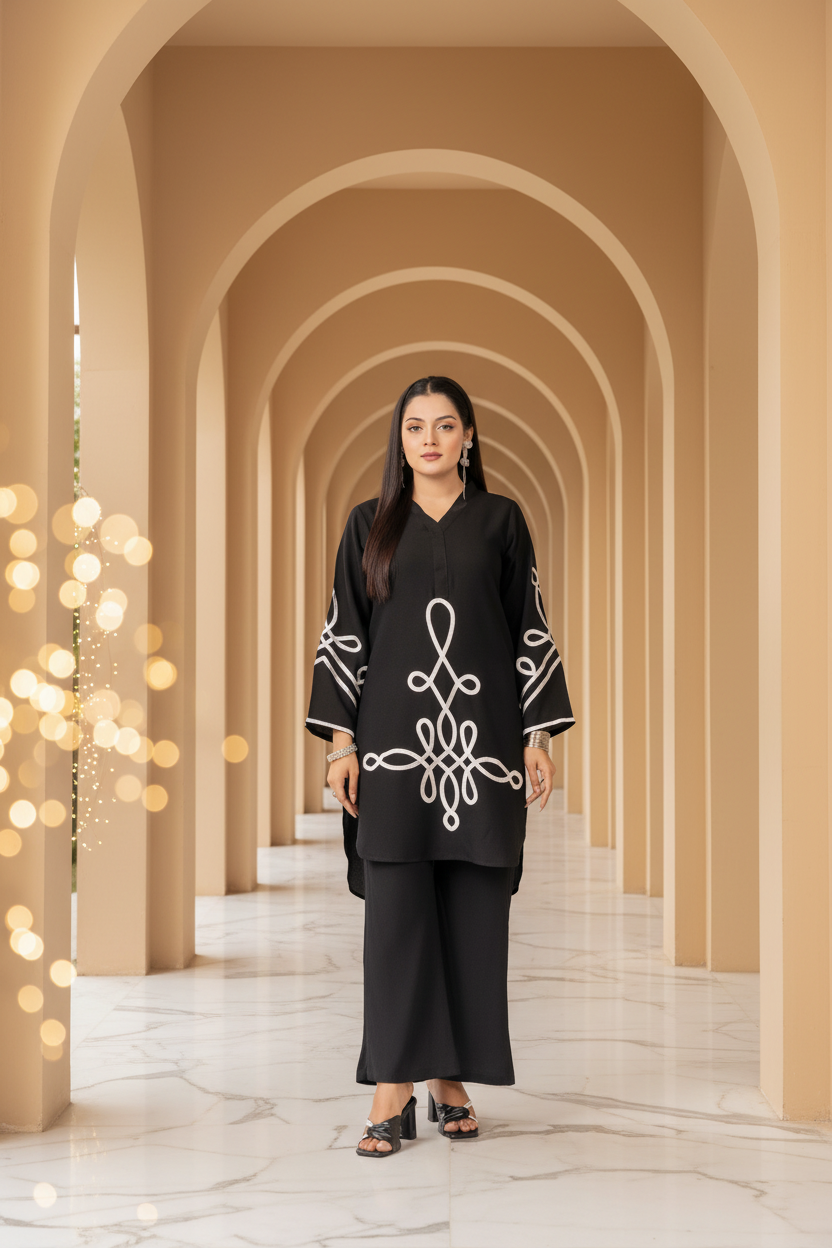 Black Sophistication (Embroiderd - Stitched 2 Pcs)