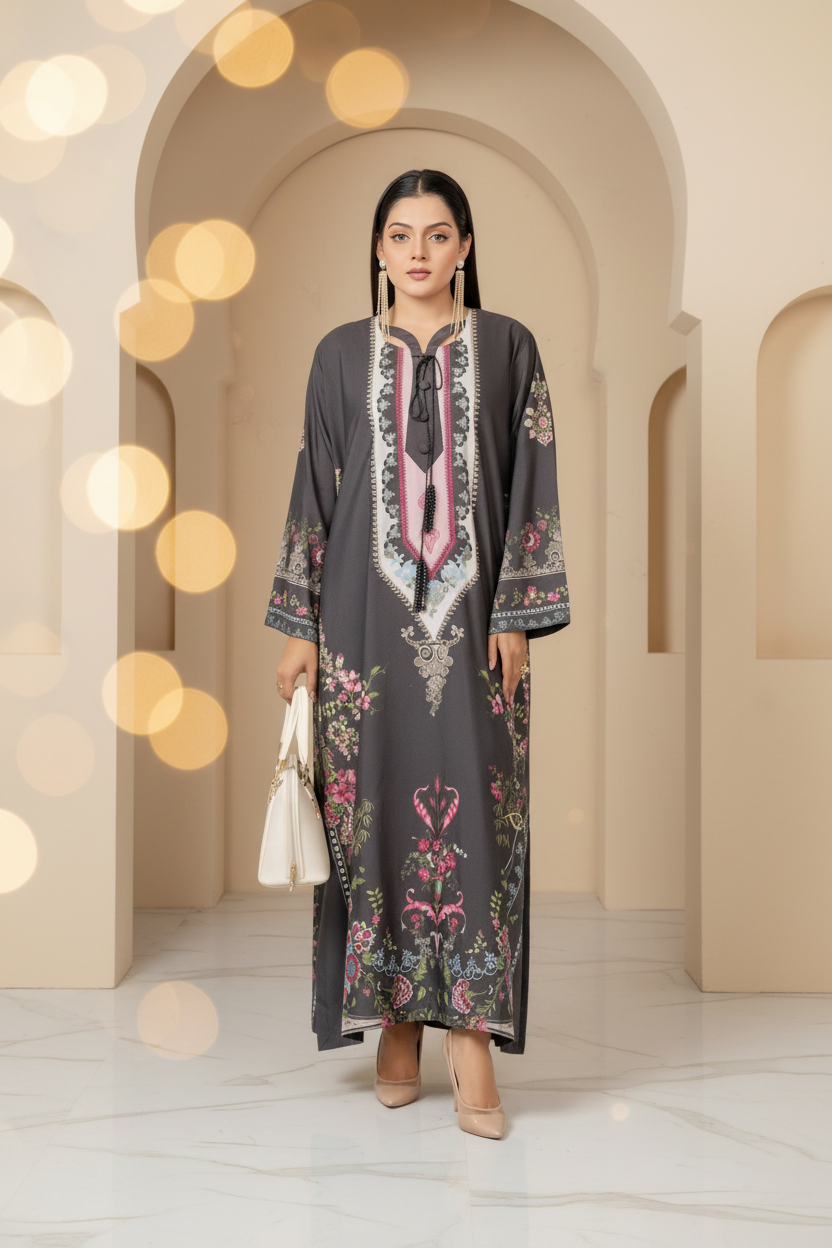 Charcoal Bloom Kaftan