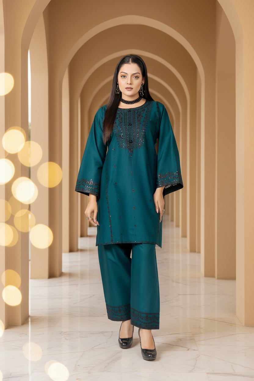 Teal Ensemble (Embroiderd - Stitched 2 Pcs)